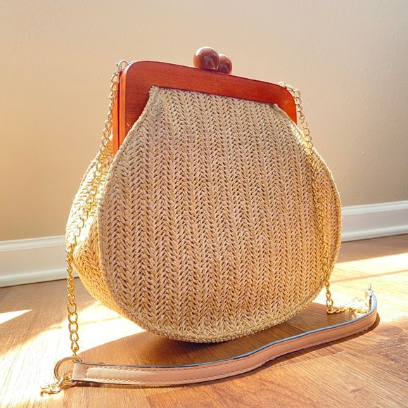Purse; Tan, woven, Shoulder bag - Picture 4 of 9